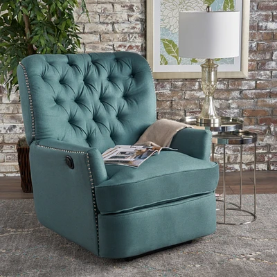 Indulge In Supreme Comfort: Electric Recliner Chair With Elegant Copper Accents And Soft Teal Upholstery