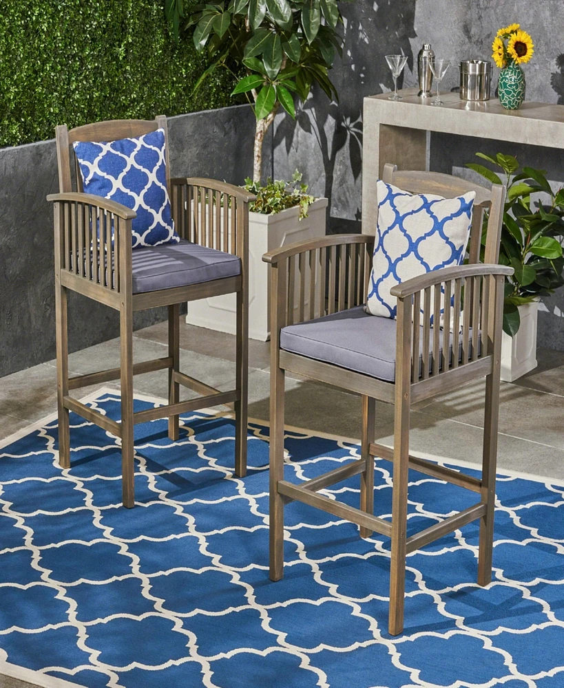 Streamdale Furniture Acacia Wood Outdoor Barstools With Water-Resistant Cushions (Set Of 2)