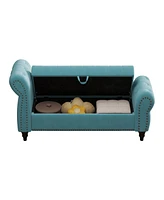 Streamdale Furniture 64.5" Bed Bench for Bed Room Nails Tufted Chaise of Lounge with Storage Velvet Upholstery Lake Blue