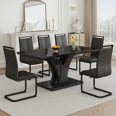 Simplie Fun Table and chair set, modern dining table, black tabletop and black Mdf leg table, soft and comfortable dining chair, perfect for dinner, m