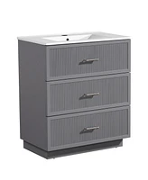 30 Inch Bathroom Vanity with Ceramic Sink Combo Set, Modern Freestanding Bathroom Storage Cabinet with 2 Drawers, Floor Standing Bath Vanity, Gray