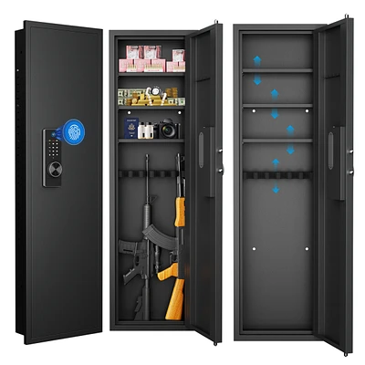 Streamdale Furniture 53" Fingerprint Touch Panel In-Wall Safe, Hidden Wall Gun Safe for Rifles with Adjustable Shelves