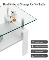 Rectangle Coffee Table, Tempered Glass Tabletop with Mdf Layer, Modern Table for Living Room, Transparent Glass