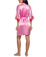 Linea Donatella Women's Pink Wrapper Satin Lace-Cuff Robe