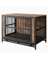 Streamdale Furniture Dog Crate Furniture, Wooden Dog Crate Table, 38.9" Dog Kennel with 2 Sliding Doors and Thick Iron Door Frame, Decorative Pet Crat