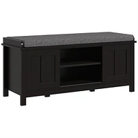 Entryway Shoe Bench Storage Ottoman with Sliding Doors, Adjustable Shelving, 6 Compartments, and Padded Seat, Holds 10 Pairs, Black