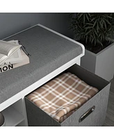 Shoe Bench with Cushion, Storage Bench for Entryway with Padded Seat, 2 Drawers and Adjustable Shelf for Hallway, Living Room, Bedroom, White