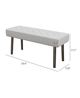 Modern Ottoman Bench, 39.4" Faux Leather Upholstered End of Bed Bench with Metal Legs and Padded Seat, Rectangular Entryway Bench, Gray
