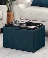 Convenience Concepts 22.75" Faux Linen Accent Storage Ottoman with Tray