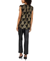 Vince Camuto Women's Metallic-Print V-Neck Flutter-Sleeve Top