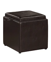 Convenience Concepts 17.5" Faux Leather Park Avenue Ottoman with Stool and Tray