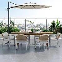 Outdoor Dining Set, Dining Chair Set of 6(Gray)+Acacia Wood Expandable Dining Table