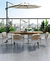 Simplie Fun Outdoor Dining Set, Dining Chair Set of 6(Gray)+Acacia Wood Expandable Dining Table