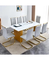 Streamdale Furniture Table and chair set.Large modern rectangular table with 0.4 inch patterned glass tabletop and large Mdf table legs.Comes with 8 c