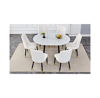 Simplie Fun Table and chair set.Modern Extendable Mdf Dining Table.The table has a telescopic design, suitable for gatherings of different size.Paired