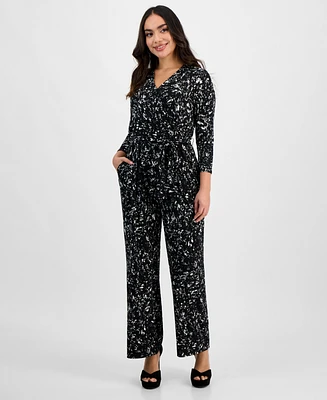 I.n.c. International Concepts Petite Printed Long-Sleeve Faux-Wrap Jumpsuit, Exclusively at Macy's