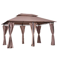 Simplie Fun 10' x 13' Patio Gazebo, Outdoor Gazebo Canopy Shelter with Curtains, Vented Roof, Steel Frame for Garden, Lawn, Backyard and Deck, Khaki