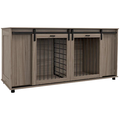 Streamdale Furniture Dog Crate Furniture with Removable Divider for 2 Small Dogs or 1 Large Dog, 71" Modern Dog Kennel Furniture End Table with Storag