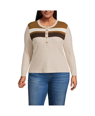 Lands' End Plus Long Sleeve Cozy Rib Henley Top