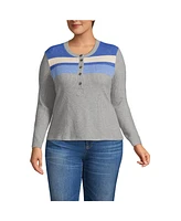 Lands' End Plus Long Sleeve Cozy Rib Henley Top