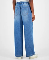 Indigo Rein Juniors' Wide-Leg Drawstring-Waist Jeans