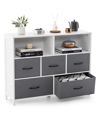 Costway -Drawer Dresser for Bedroom Chest of Drawers with 2 Large Fabric Bins