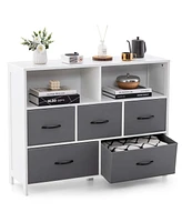 Costway -Drawer Dresser for Bedroom Chest of Drawers with 2 Large Fabric Bins