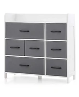 Costway -Drawer Dresser for Bedroom Chest of Drawers with 2 Large Fabric Bins