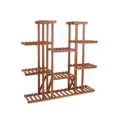 Unho Wooden Plant Stand 11 Tiers Flower Planters Display Shelf for Porch Outdoor