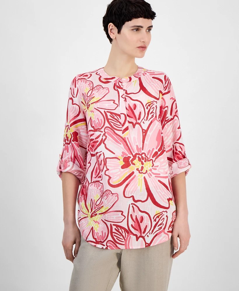 Charter Club Women's Printed Linen 3/4-Sleeve Tunic, Exclusively at Macy's