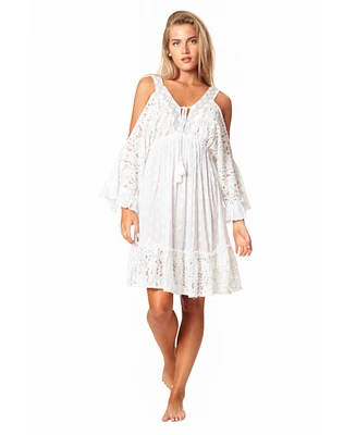 La Moda Clothing Women's Lace Open Shoulder Dress