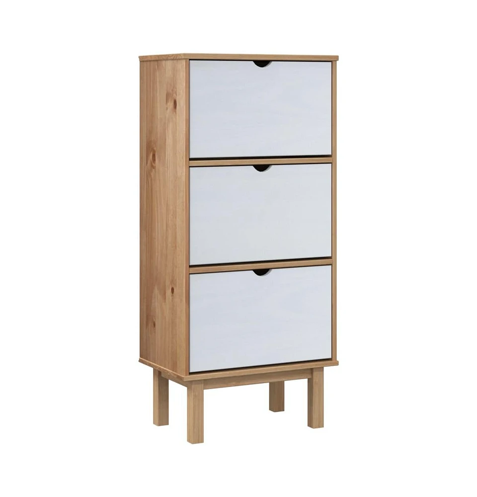 vidaXL Shoe Cabinet Otta with 3 Drawers Brown&White Solid Wood Pine