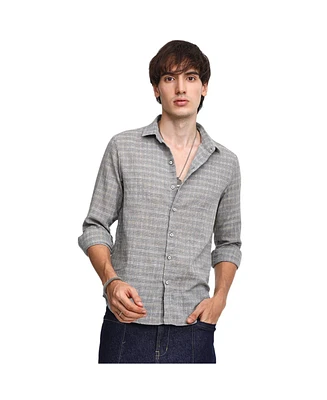 Campus Sutra Men's Ash Grey Micro-Tartan Plaid Shirt