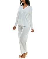 Roudelain Women's Cable-Knit Wide-Leg Pajama Set