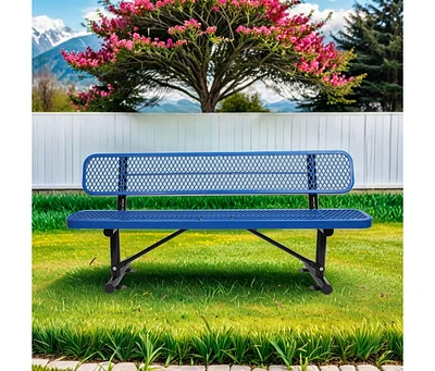 6 ft. Outdoor Steel Bench with Backrest in Blue