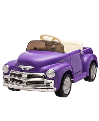 Simplie Fun 12V Kids Ride On truck car w/parents control, Licensed Chevrolet 3100 pickup, electric car for kid, Vintage modeling,3 speeds, Led Lights,