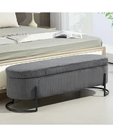 Storage Ottoman, Bedroom End Bench, Upholstered Fabric Storage Ottoman with Safety Hinge, Entryway Padded Footstool, Ottoman Bench for Living Room & B