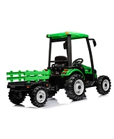 Simplie Fun Pedal Tractors with Working Loader and Backhoe Digger, Kids' Ride on Car Toys 24V Battery Powered Electric Vehicles with Trailer, Digger f