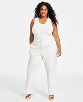 Nina Parker Trendy Plus Size Ribbed Sweater Tank Top