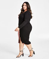 Nina Parker Trendy Plus Ribbed Button-Front Dress