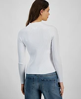 Hooked Up by Iot Juniors' Mock-Neck Rib-Knit Sweater