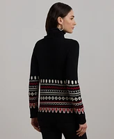 Lauren Ralph Petite Fair Isle Cotton Shawl-Collar Cardigan