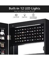Sugift Lockable Wall Door Mounted Mirror Jewelry Cabinet with Led Lights
