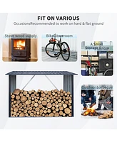 Outdoor Steel Firewood Rack, Open Wood Shed with Sloped Roof for Firewood, Pellet, or Lumber Storage, Black