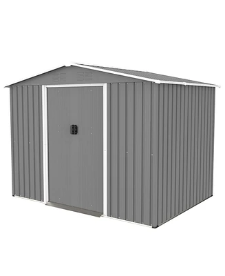 Streamdale Furniture 8x6 Ft Outdoor Tool Storage Shed with Metal Foundation & Lockable Doors, All Weather Metal Sheds for Garden, Patio, Backyard, Law