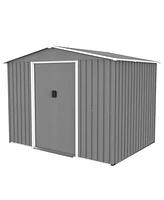 Simplie Fun 8x6 Ft Outdoor Tool Storage Shed with Metal Foundation & Lockable Doors, All Weather Metal Sheds for Garden, Patio, Backyard, Lawn, Gray