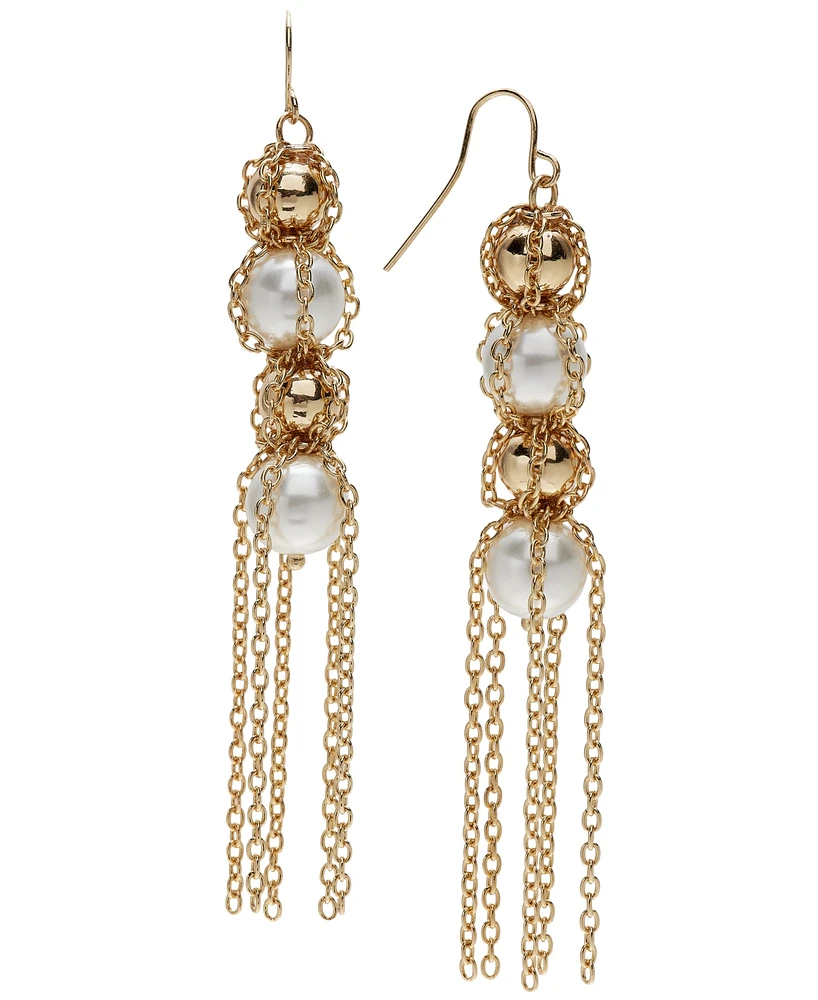 I.n.c. International Concepts Gold-Tone Chain-Wrapped Bead & Imitation Pearl Statement Earrings, Created for Macy's