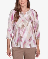 Alfred Dunner Petite Telluride Geometric Glass Split Neck Top