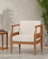 Streamdale Furniture Acacia Wood Club Chair With Water-Resistant Cushions For Outdoor Comfort