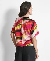 Dkny Women's Printed Drapey Short-Sleeve Blouse